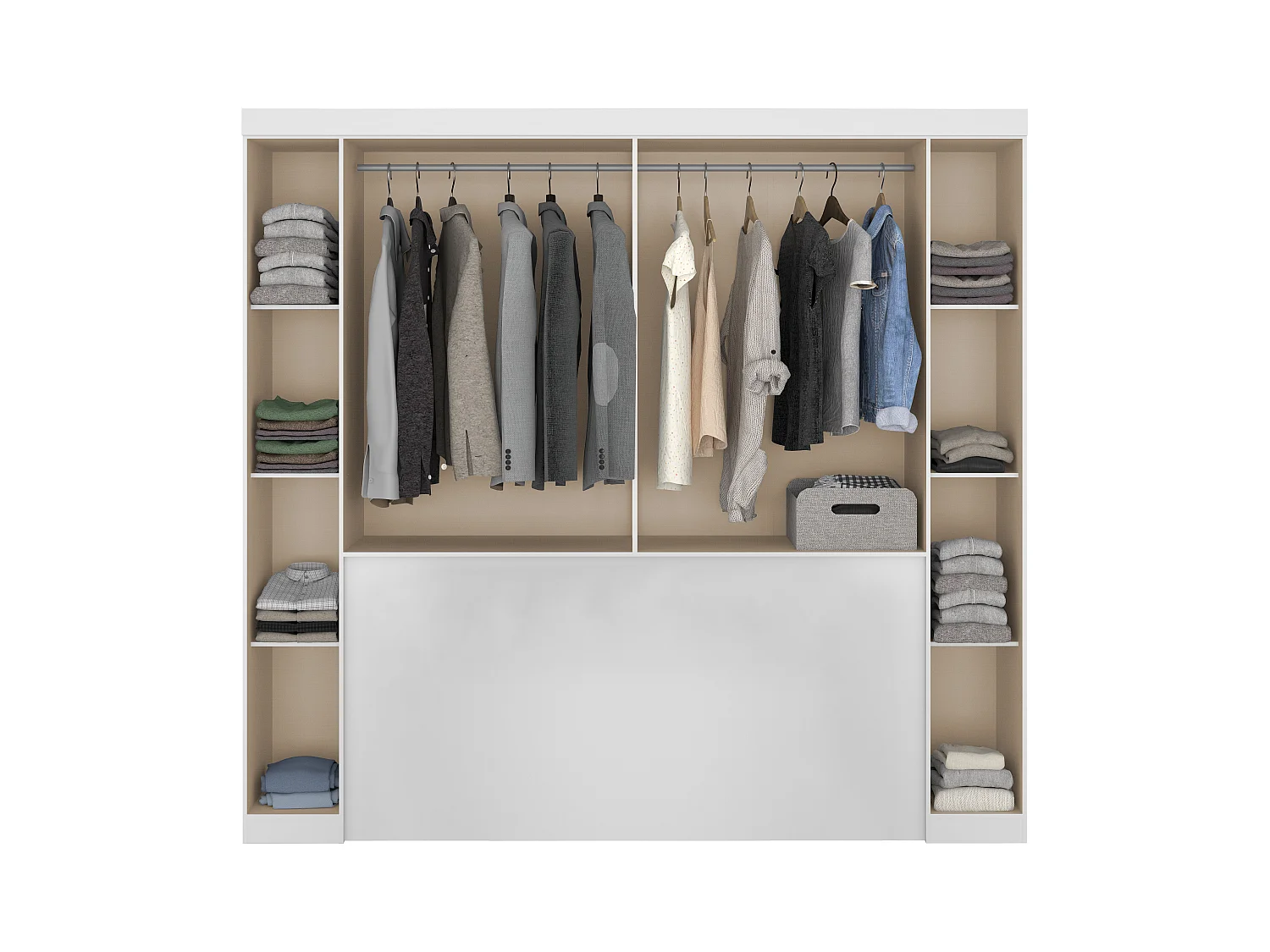 Pont de lit - 6 portes - Avec armoires et rangements - L206 cm - Blanc - ANTERO