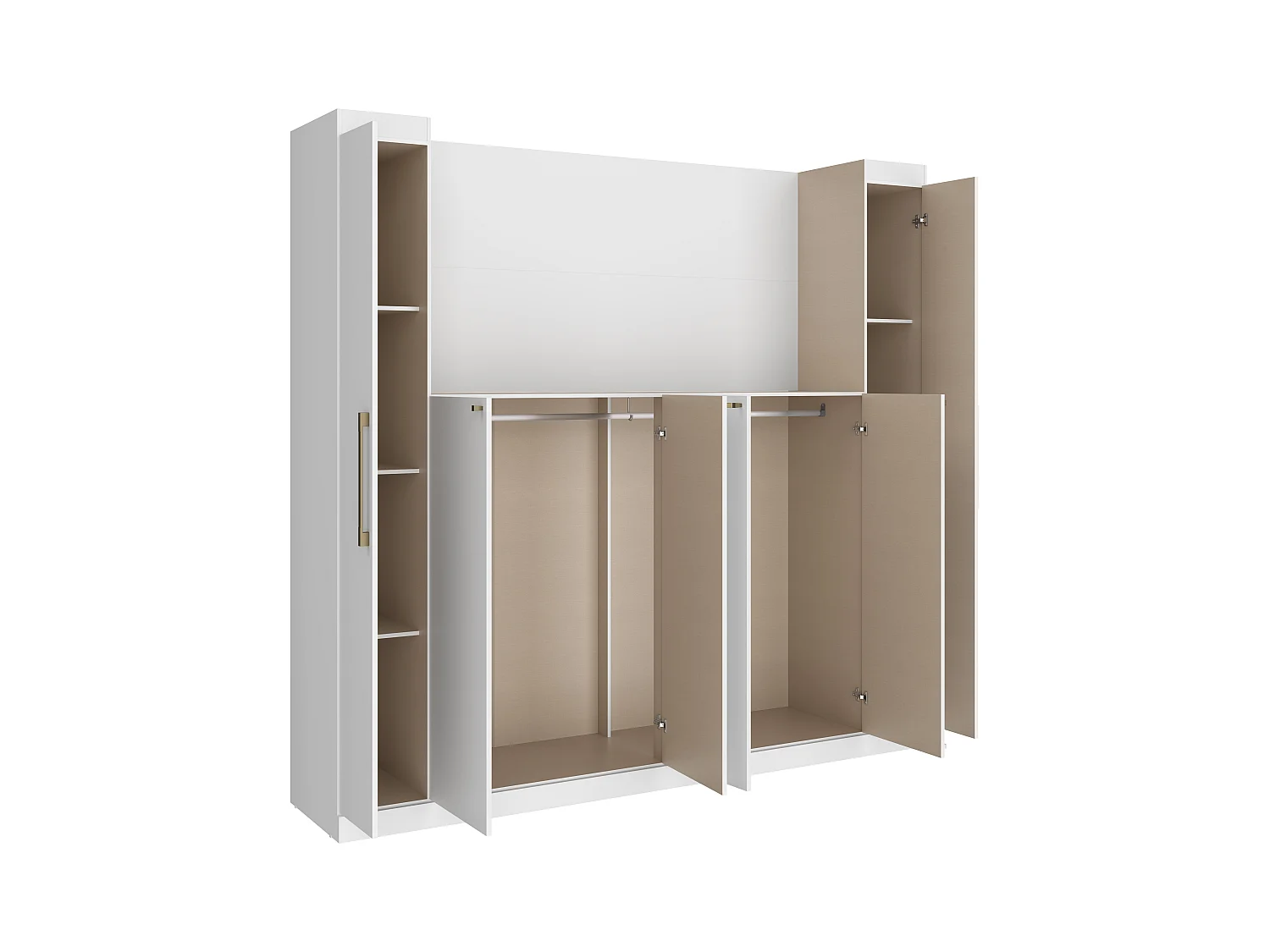 Pont de lit - 6 portes - Avec armoires et rangements - L206 cm - Blanc - ANTERO
