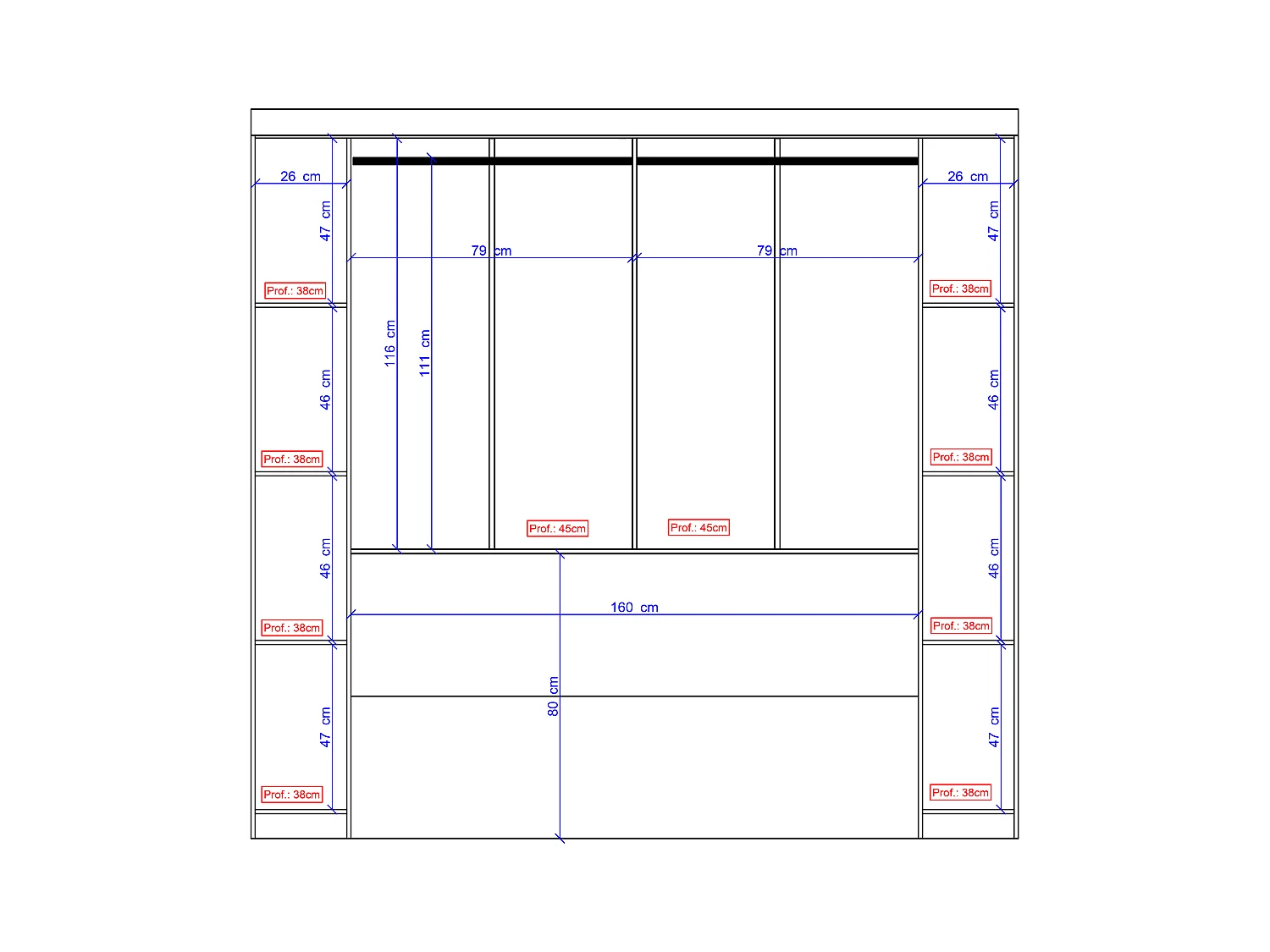 Pont de lit - 6 portes - Avec armoires et rangements - L206 cm - Blanc - ANTERO