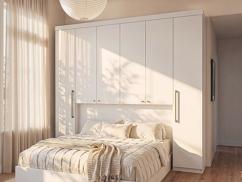 Pont de lit L216,5 cm avec rangements en coloris blanc - ANTERO