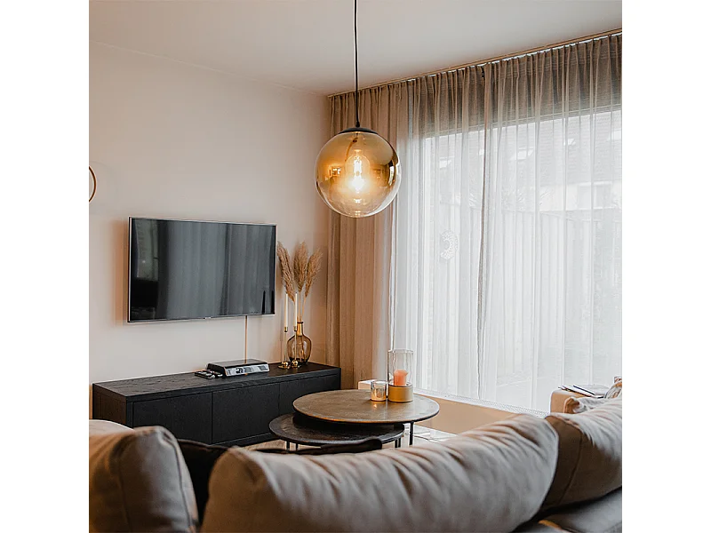 Suspension Art Déco noire avec verre doré 33 cm - Pallon