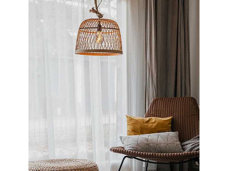 Suspension style campagnard corde avec rotin - Calamus