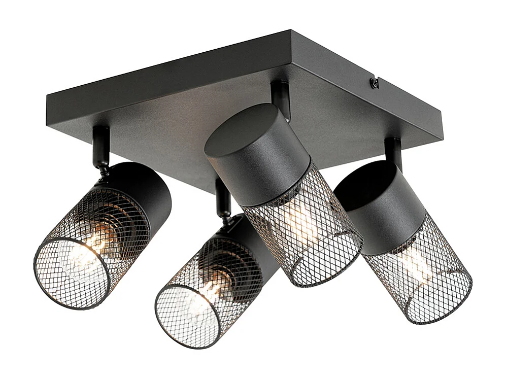 Spot de plafond industriel noir 4 lumières orientables - Jim