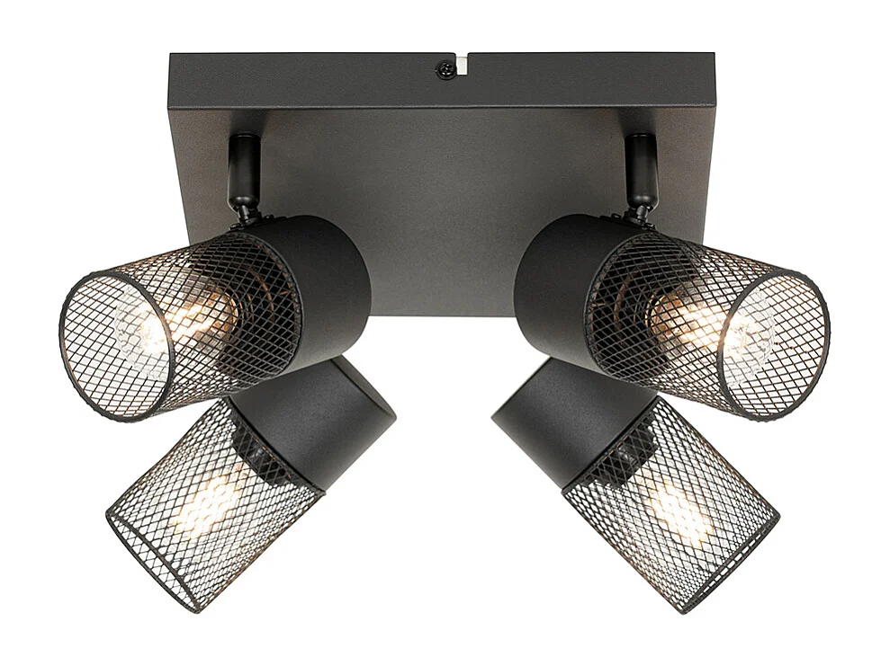 Spot de plafond industriel noir 4 lumières orientables - Jim