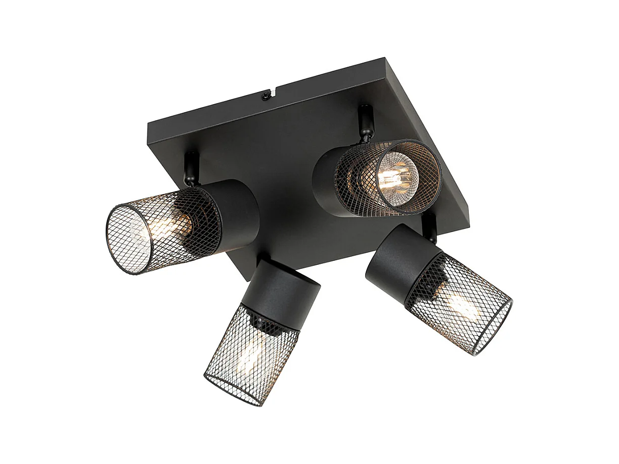 Spot de plafond industriel noir 4 lumières orientable - Jim