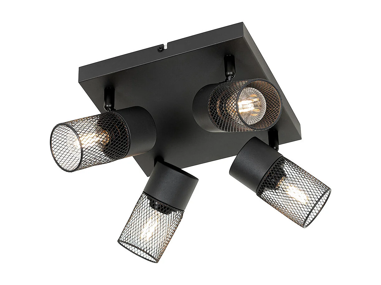 Spot de plafond industriel noir 4 lumières orientables - Jim