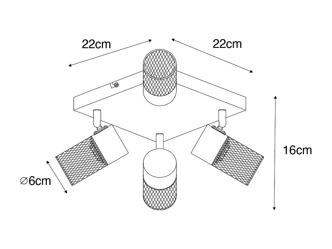 Spot de plafond industriel noir 4 lumières orientables - Jim