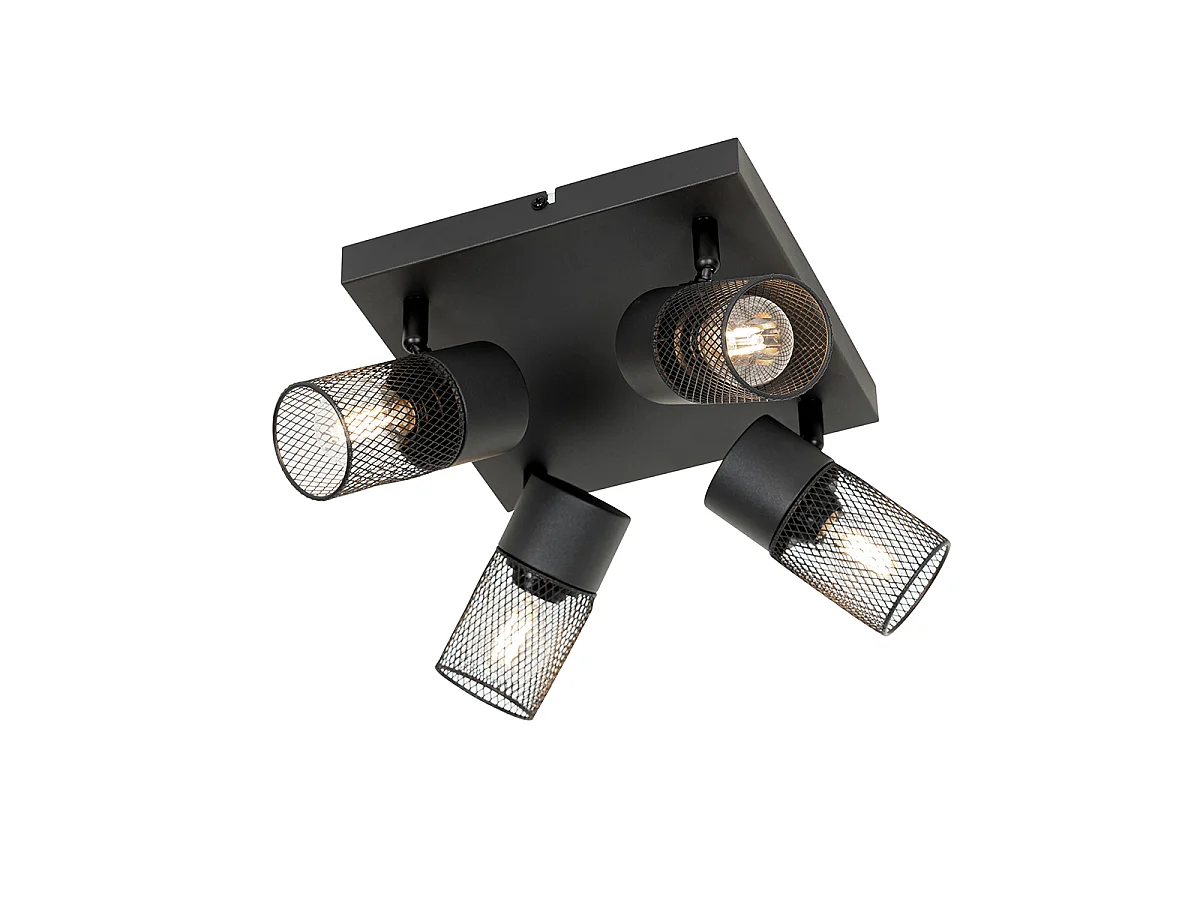 Spot de plafond industriel noir 4 lumières orientables - Jim