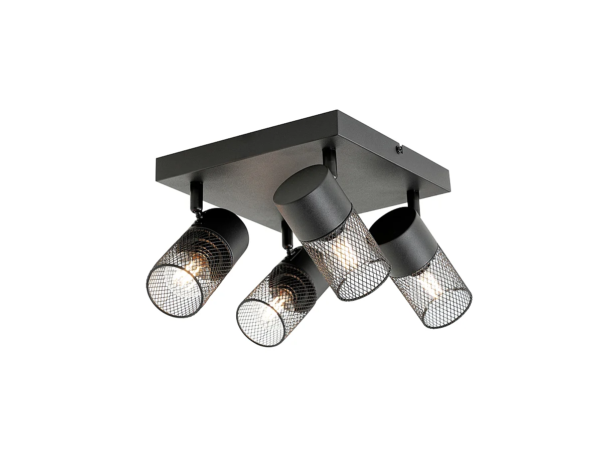 Spot de plafond industriel noir 4 lumières orientables - Jim