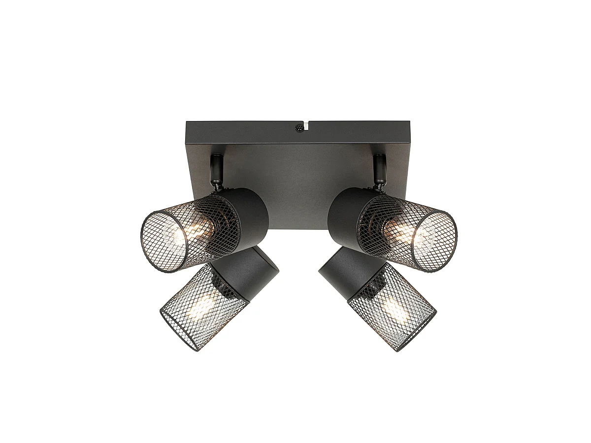 Spot de plafond industriel noir 4 lumières orientables - Jim