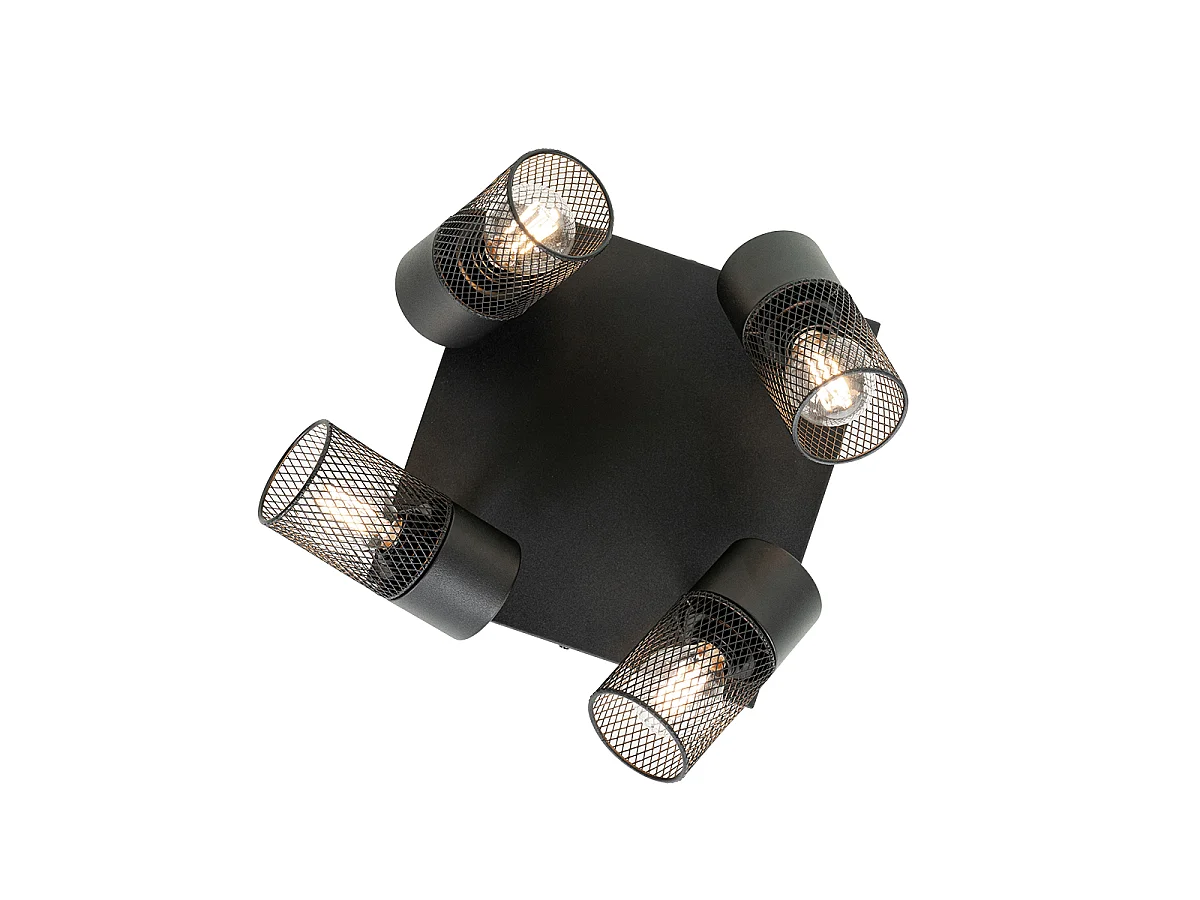 Spot de plafond industriel noir 4 lumières orientables - Jim