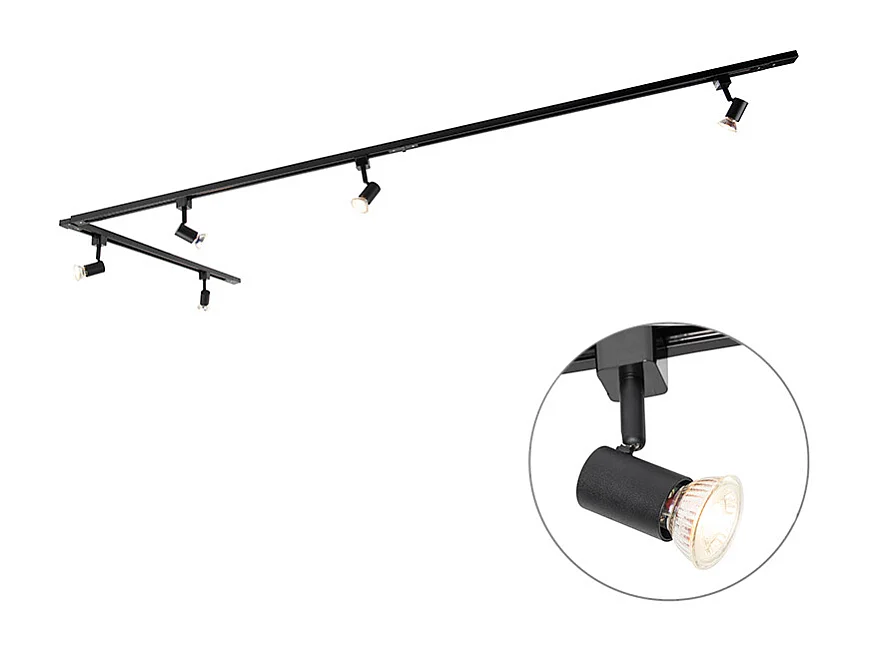 Système sur rail intelligent noir monophasé 5 lumières avec Wifi GU10 - Jeany