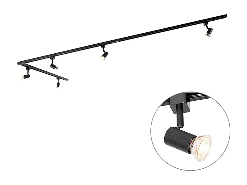 Système sur rail intelligent noir monophasé 5 lumières avec Wifi GU10 - Jeany