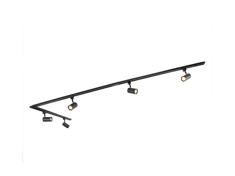 Système sur rail moderne noir avec 5 spots monophasé - Jeana