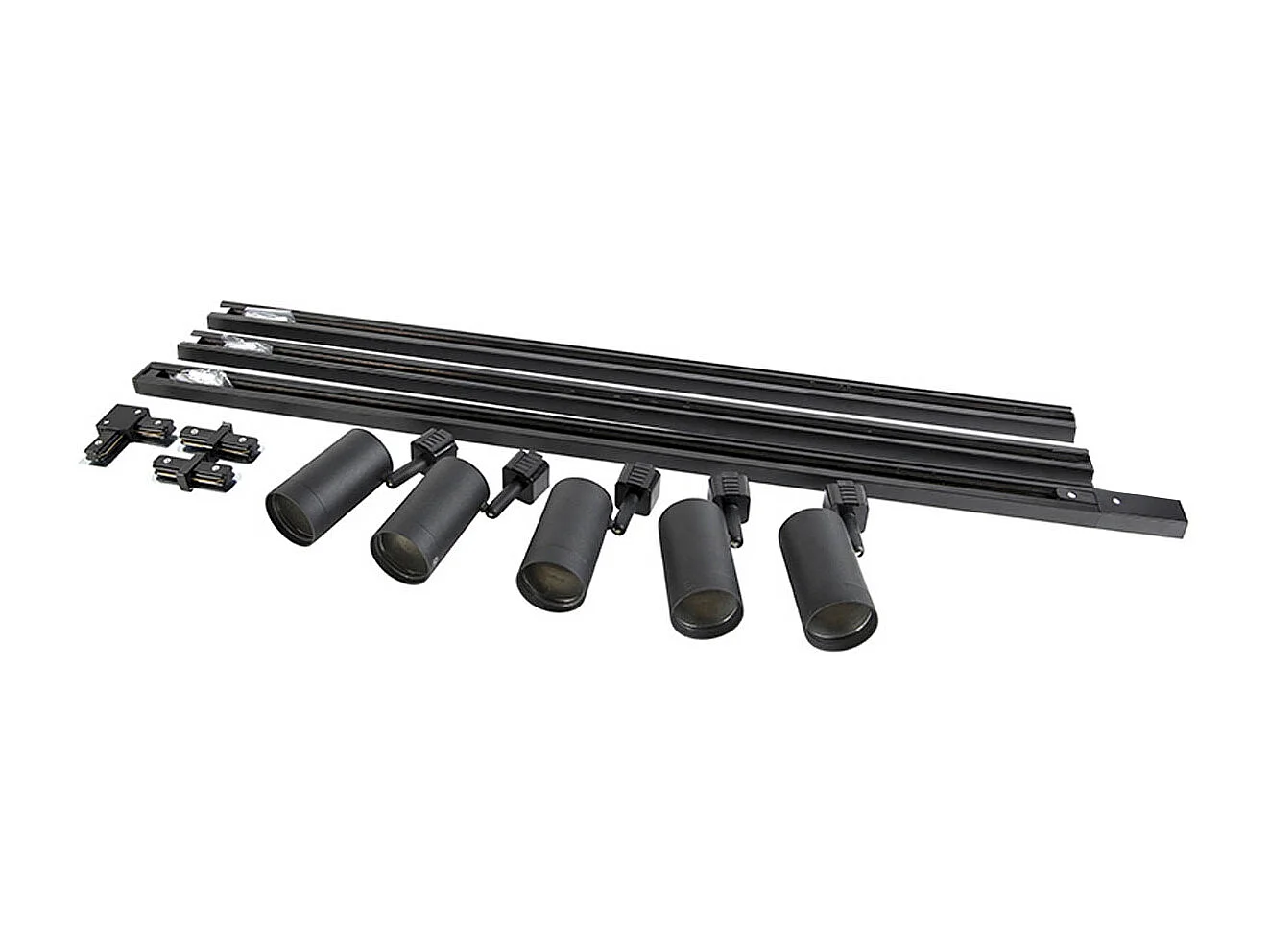 Système sur rail moderne noir avec 5 spots monophasé - Jeana