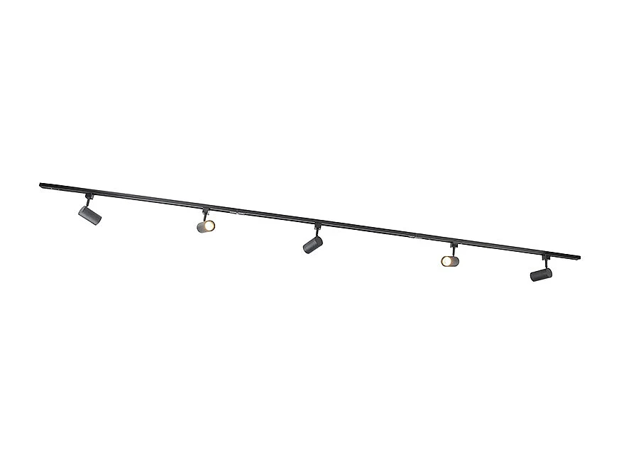 Système d'éclairage sur rail moderne avec 5 spots noirs monophasé - Iconic Jeana