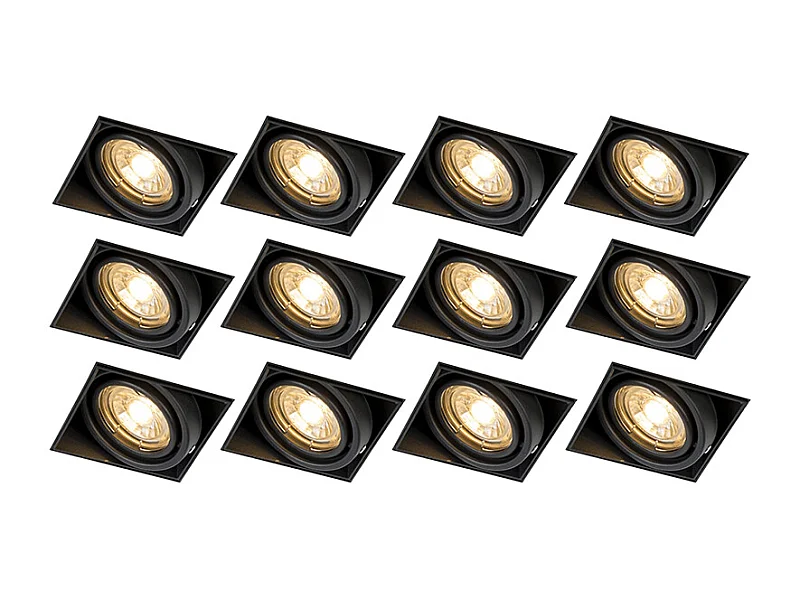 Lot de 12 spots encastrés noirs GU10 orientables sans bordure - Oneon