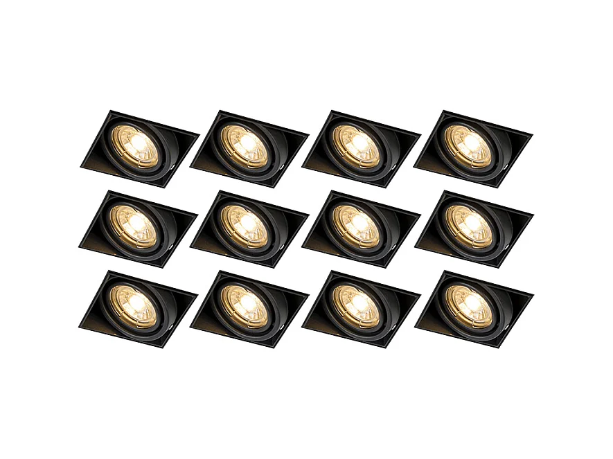 Lot de 12 spots encastrés noirs GU10 orientables sans bordure - Oneon