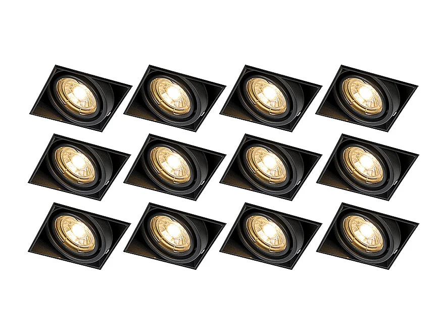 Lot de 12 spots encastrés noirs GU10 orientables sans bordure - Oneon