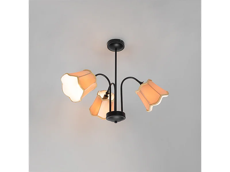 Plafonnier classique noir avec abat-jour doré 3 lumières - Nona