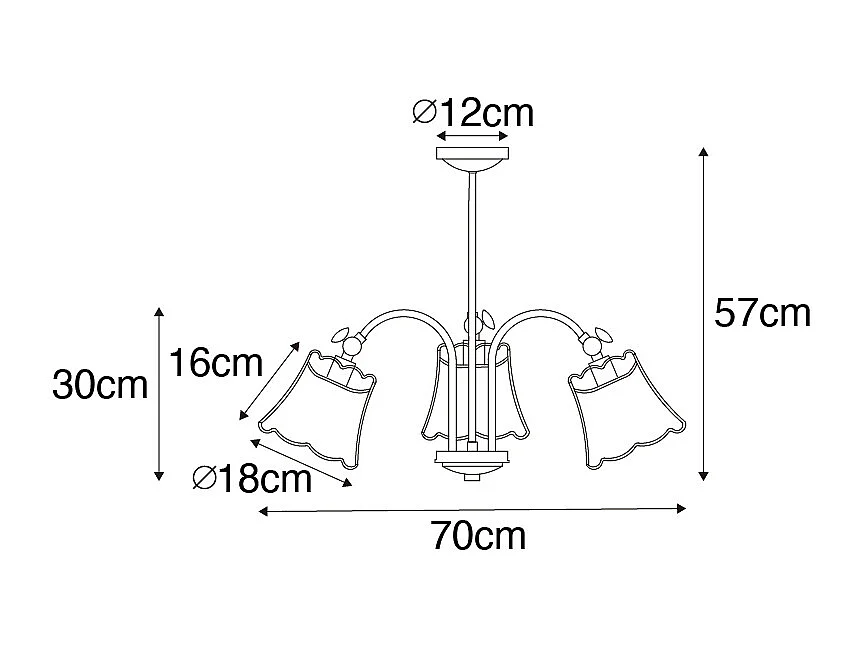 Plafonnier classique noir avec abat-jour doré 3 lumières - Nona
