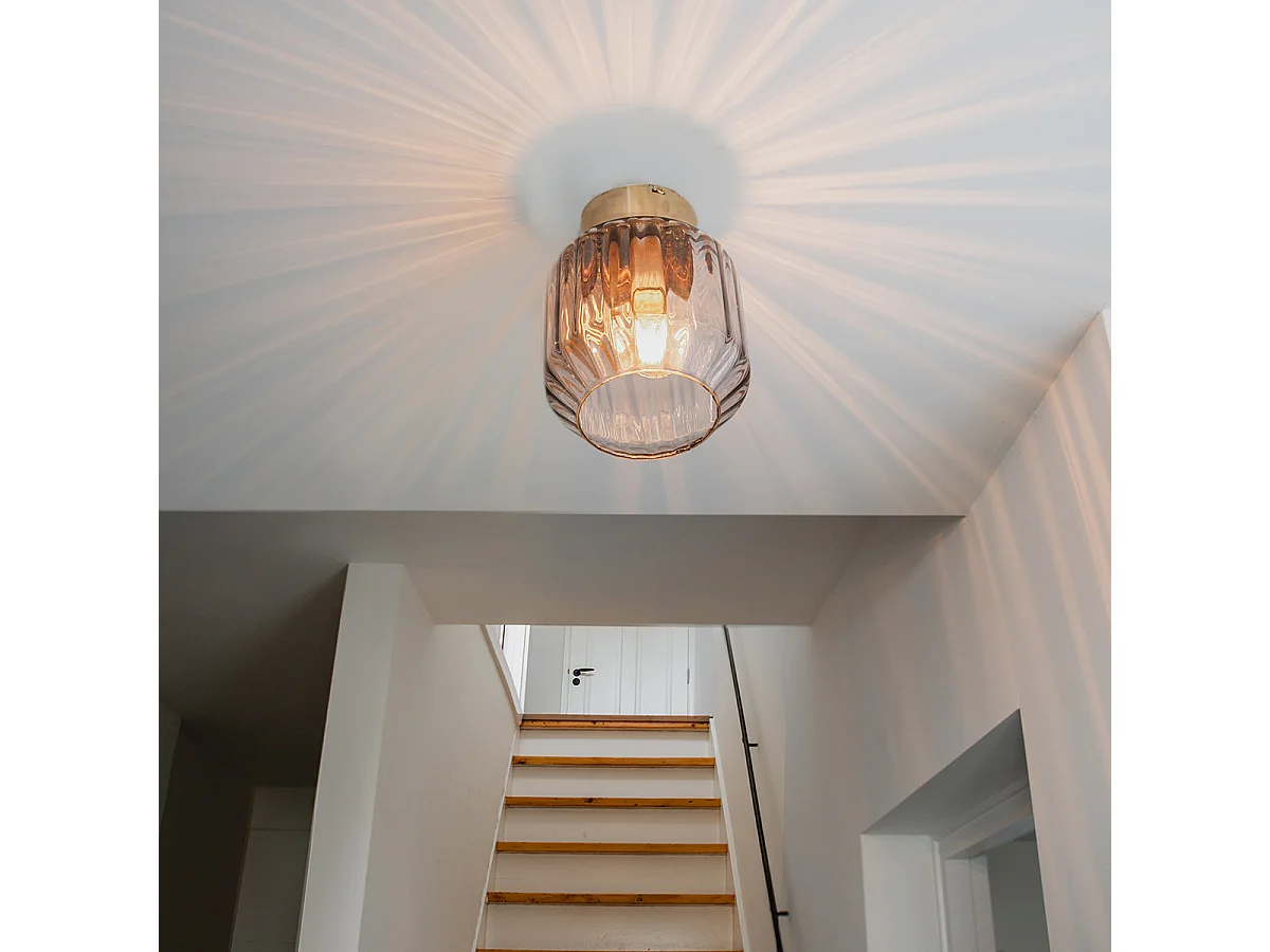 Plafonnier moderne en laiton avec verre fumé - Stiklo