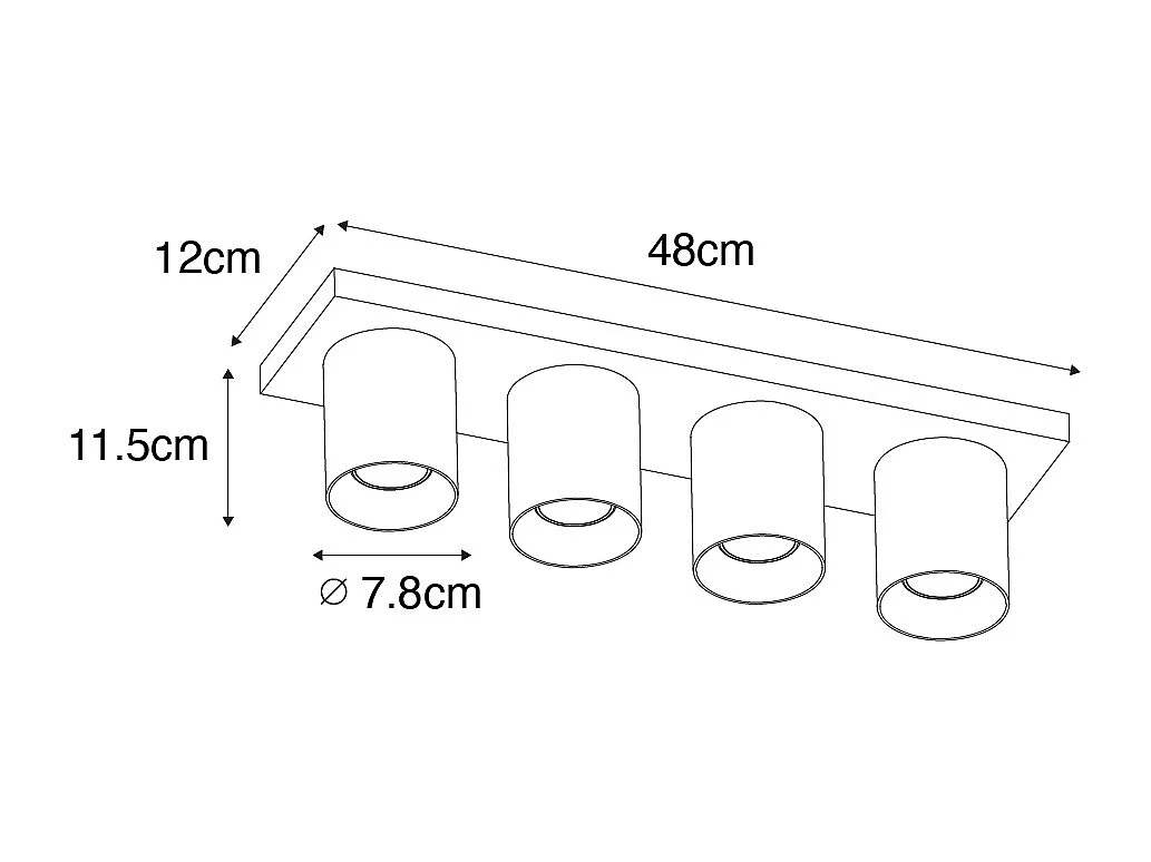 Spot de plafond moderne noir 4 lumières - Tubo