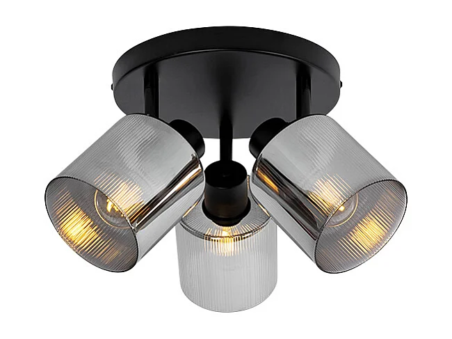 Spot de plafond noir avec verre fumé rond 3 lumières orientable - Laura