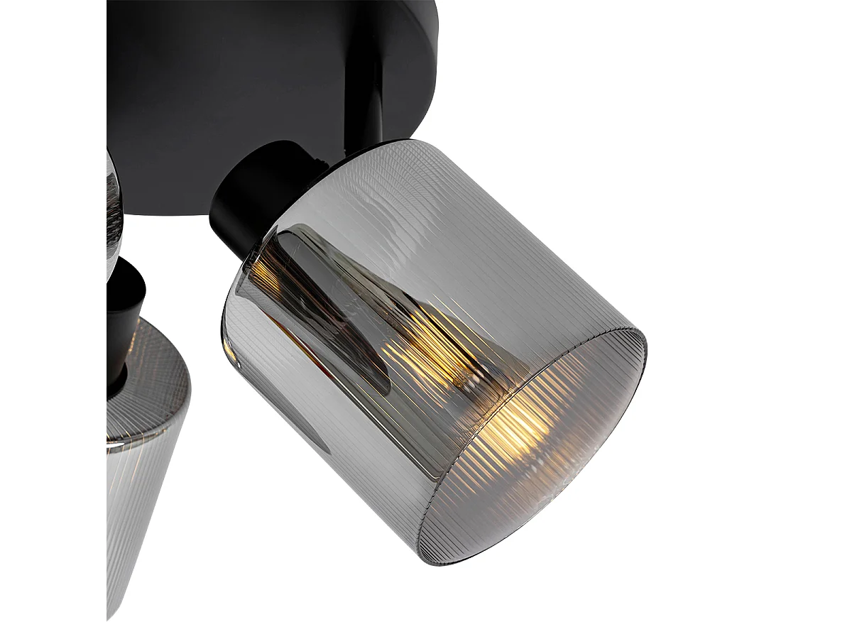 Spot de plafond noir avec verre fumé rond 3 lumières orientable - Laura