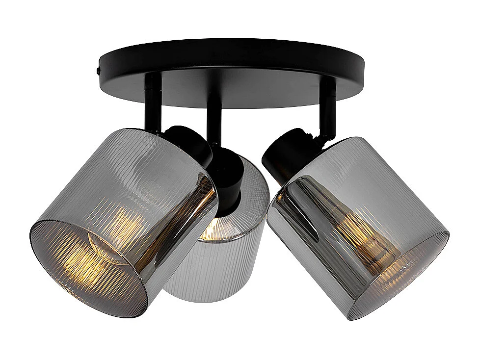 Spot de plafond noir avec verre fumé rond 3 lumières orientable - Laura