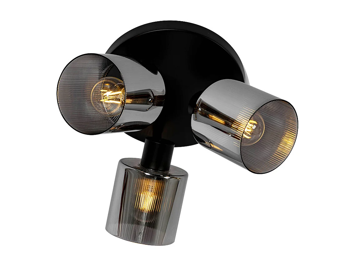 Spot de plafond noir avec verre fumé rond 3 lumières orientable - Laura