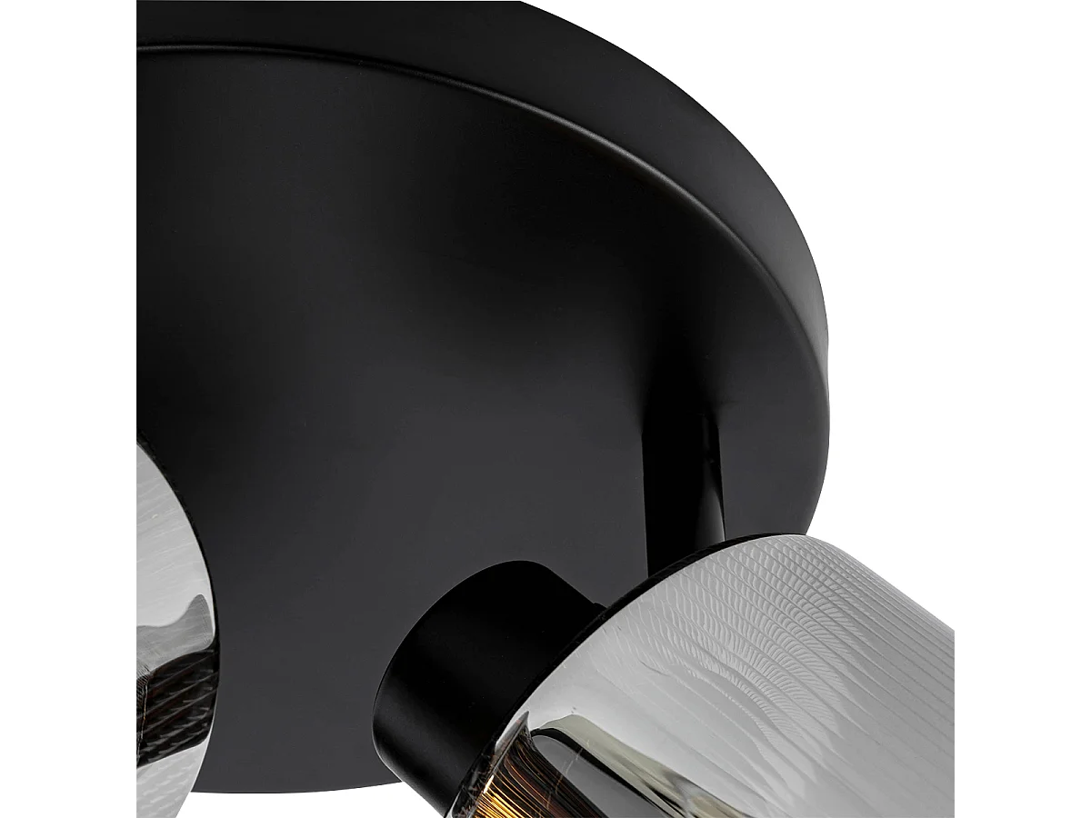 Spot de plafond noir avec verre fumé rond 3 lumières orientable - Laura