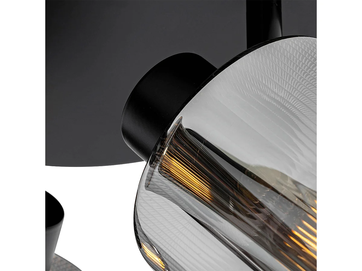 Spot de plafond noir avec verre fumé rond 3 lumières orientables - Laura