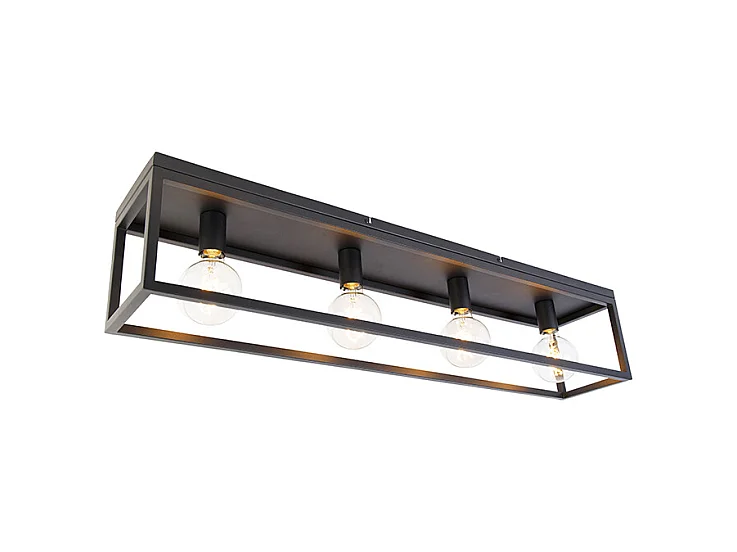 Plafonnier industriel noir 99,5 cm 4 lumières - Cage