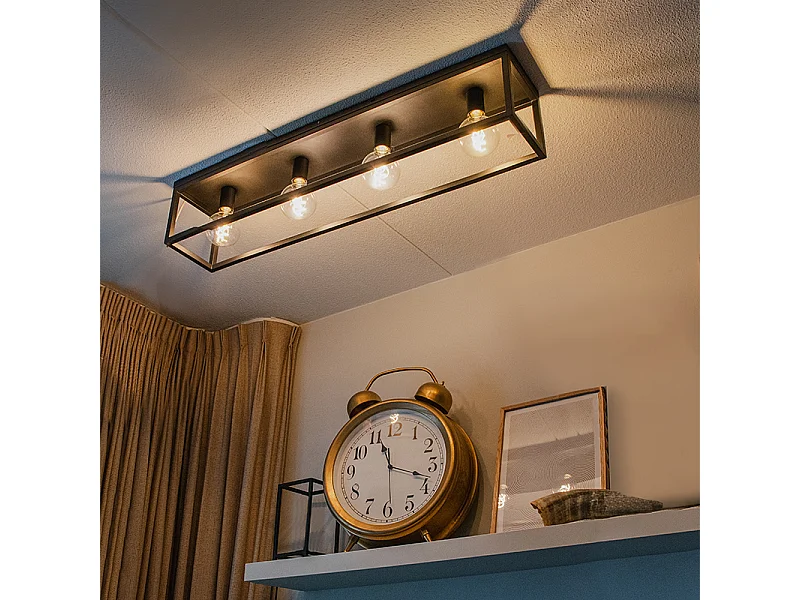 Plafonnier industriel noir 99,5 cm 4 lumières - Cage