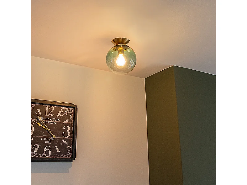 Plafonnier Art deco avec abat-jour en verre vert - Pallon