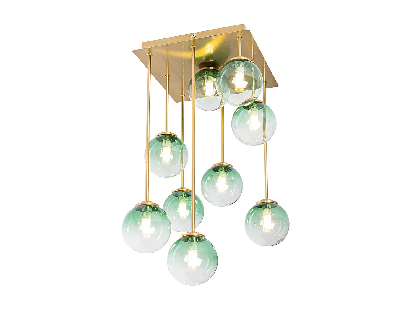 Plafonnier Art Déco or avec verre vert 9 lumières - Athènes