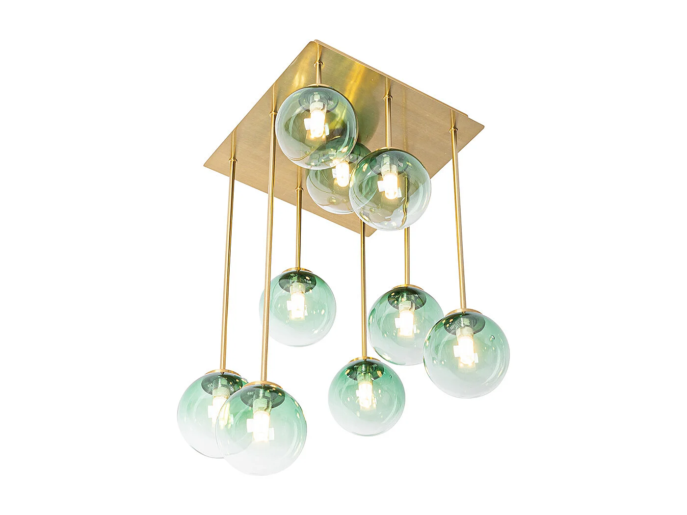 Plafonnier Art Déco or avec verre vert 9 lumières - Athènes