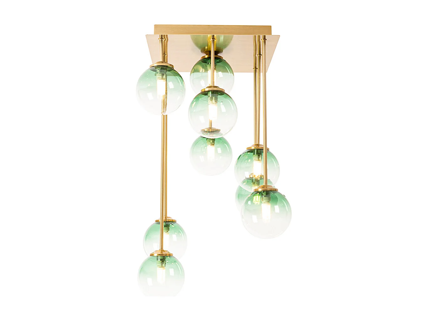 Plafonnier Art Déco or avec verre vert 9 lumières - Athènes