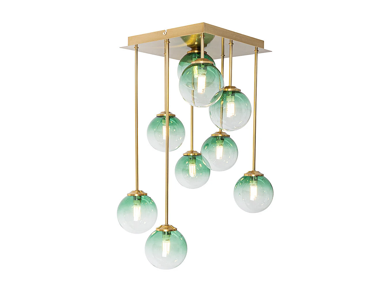Plafonnier Art Déco or avec verre vert 9 lumières - Athènes