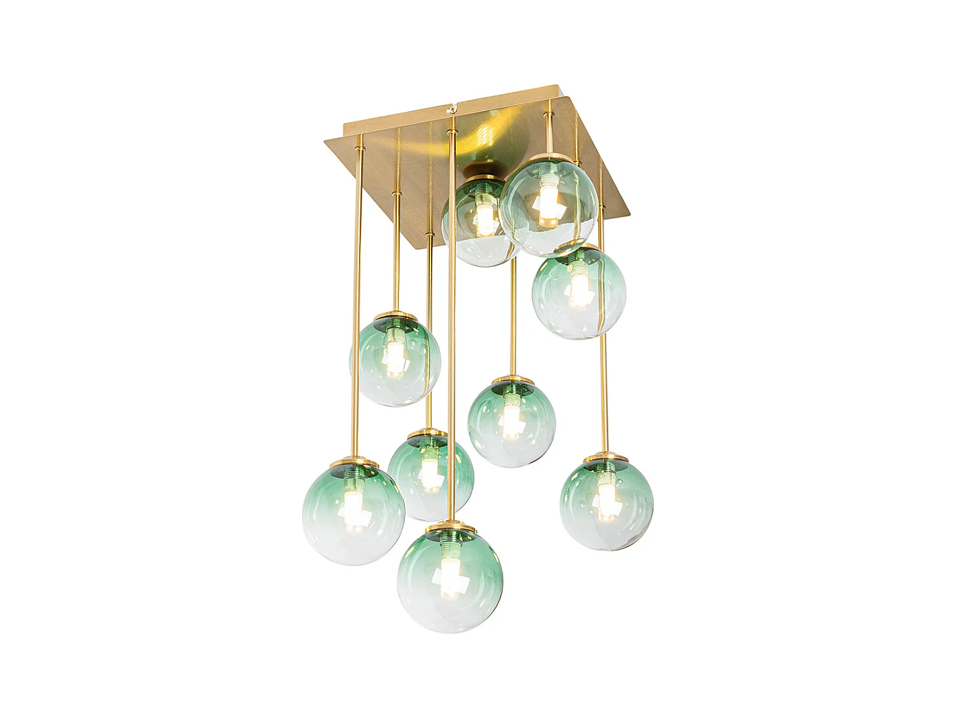 Plafonnier Art Déco or avec verre vert 9 lumières - Athènes