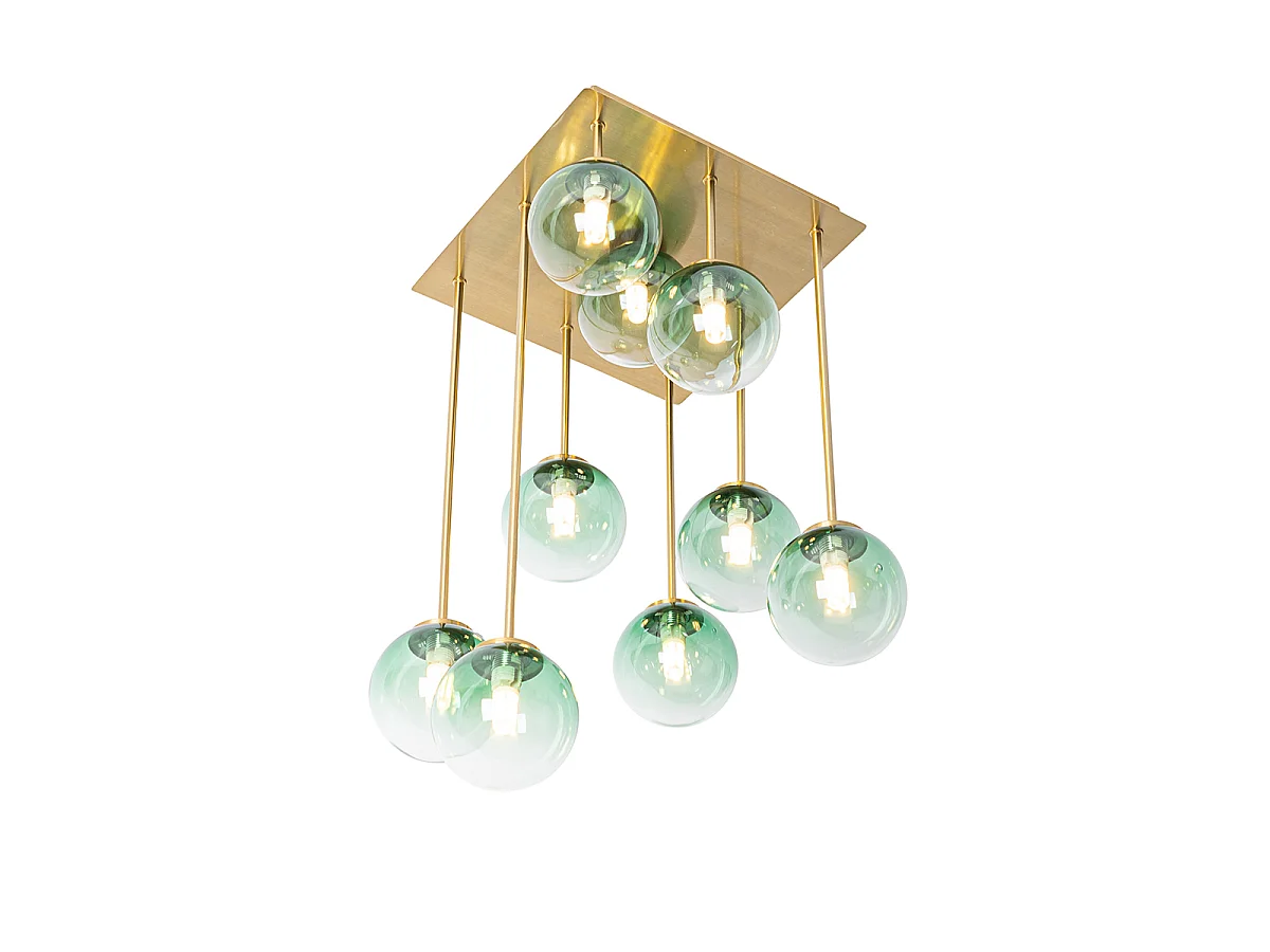 Plafonnier Art déco doré avec verre vert 9 lumières - Athènes