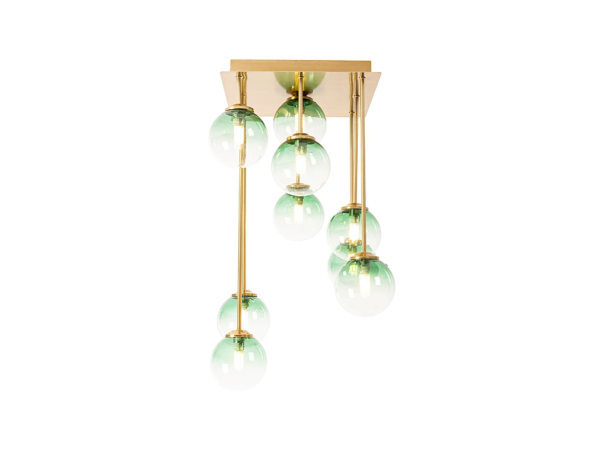 Plafonnier Art déco doré avec verre vert 9 lumières - Athènes