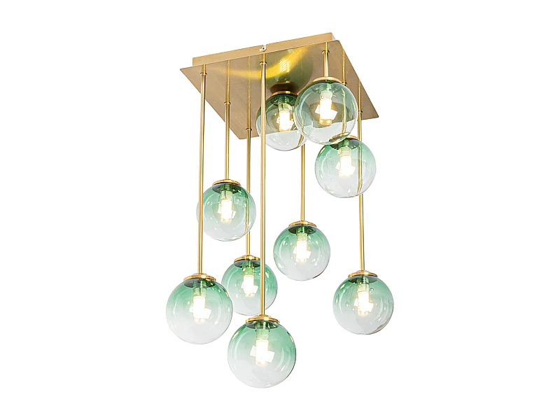 Plafonnier Art déco doré avec verre vert 9 lumières - Athènes