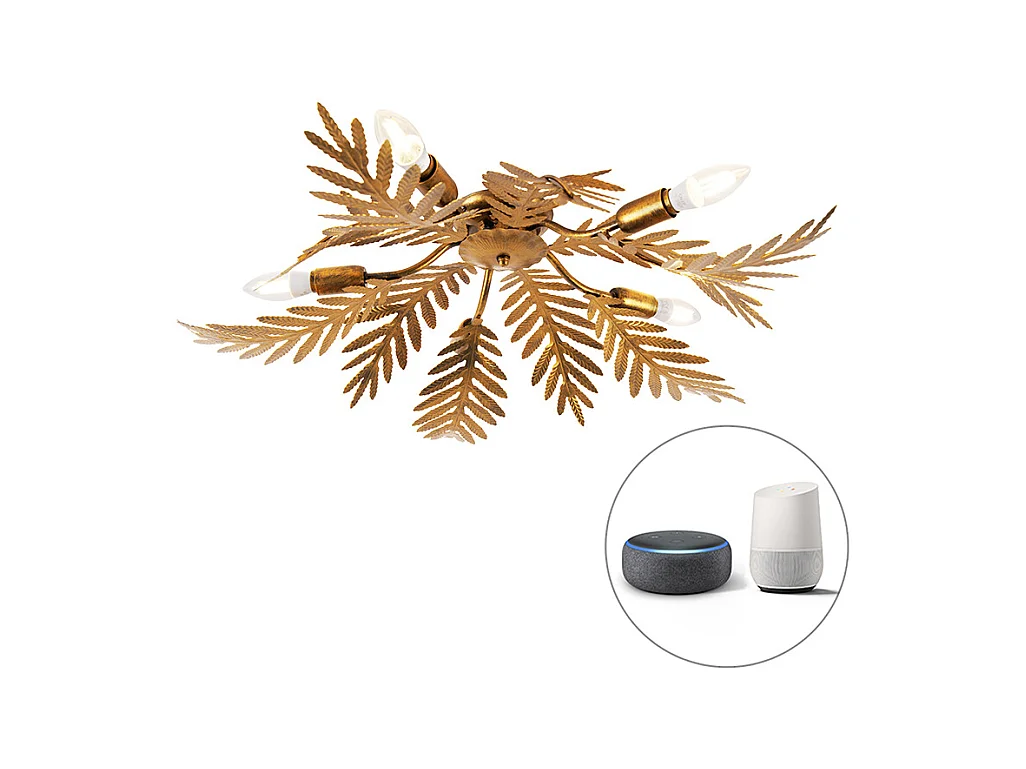 Plafonnier Vintage Smart doré avec 5 WiFi E14 - Botanica