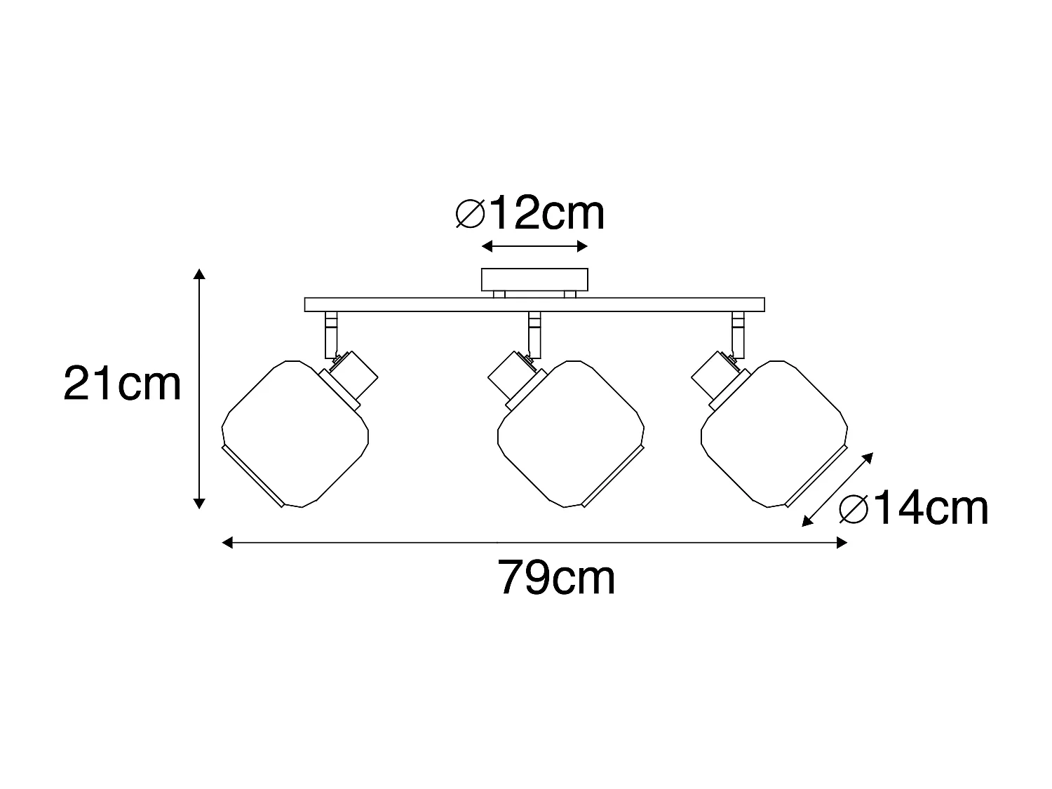 Spot de plafond noir avec verre fumé allongé 3 lumières - Zuzanna