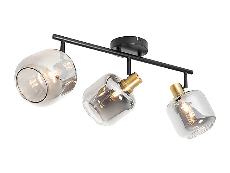 Spot de plafond noir avec verre fumé oblong 3 lumières - Zuzanna