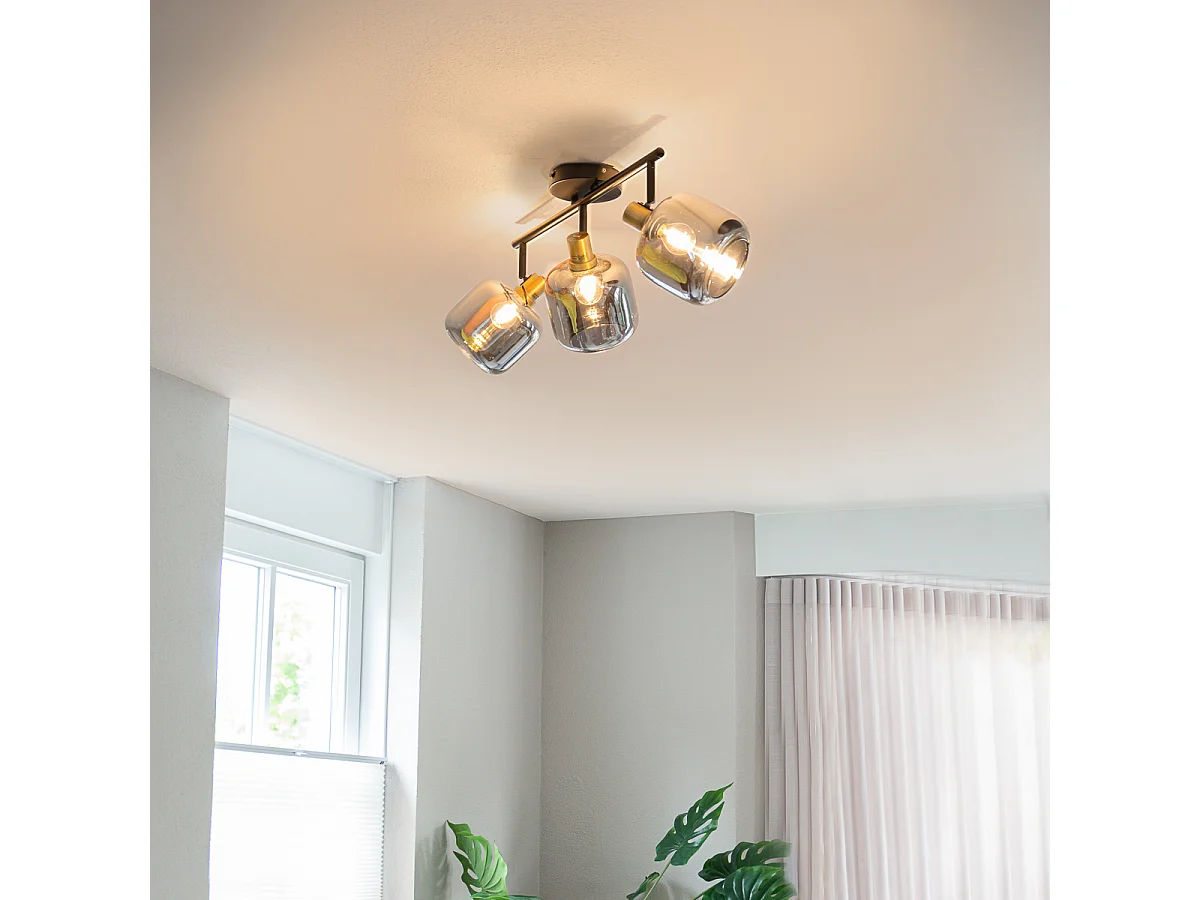 Spot de plafond noir avec verre fumé oblong 3 lumières - Zuzanna
