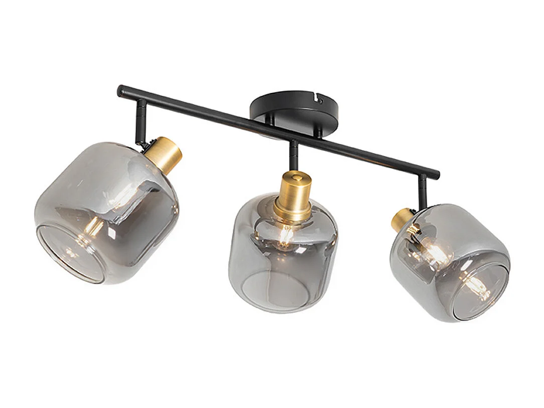 Spot de plafond noir avec verre fumé oblong 3 lumières - Zuzanna