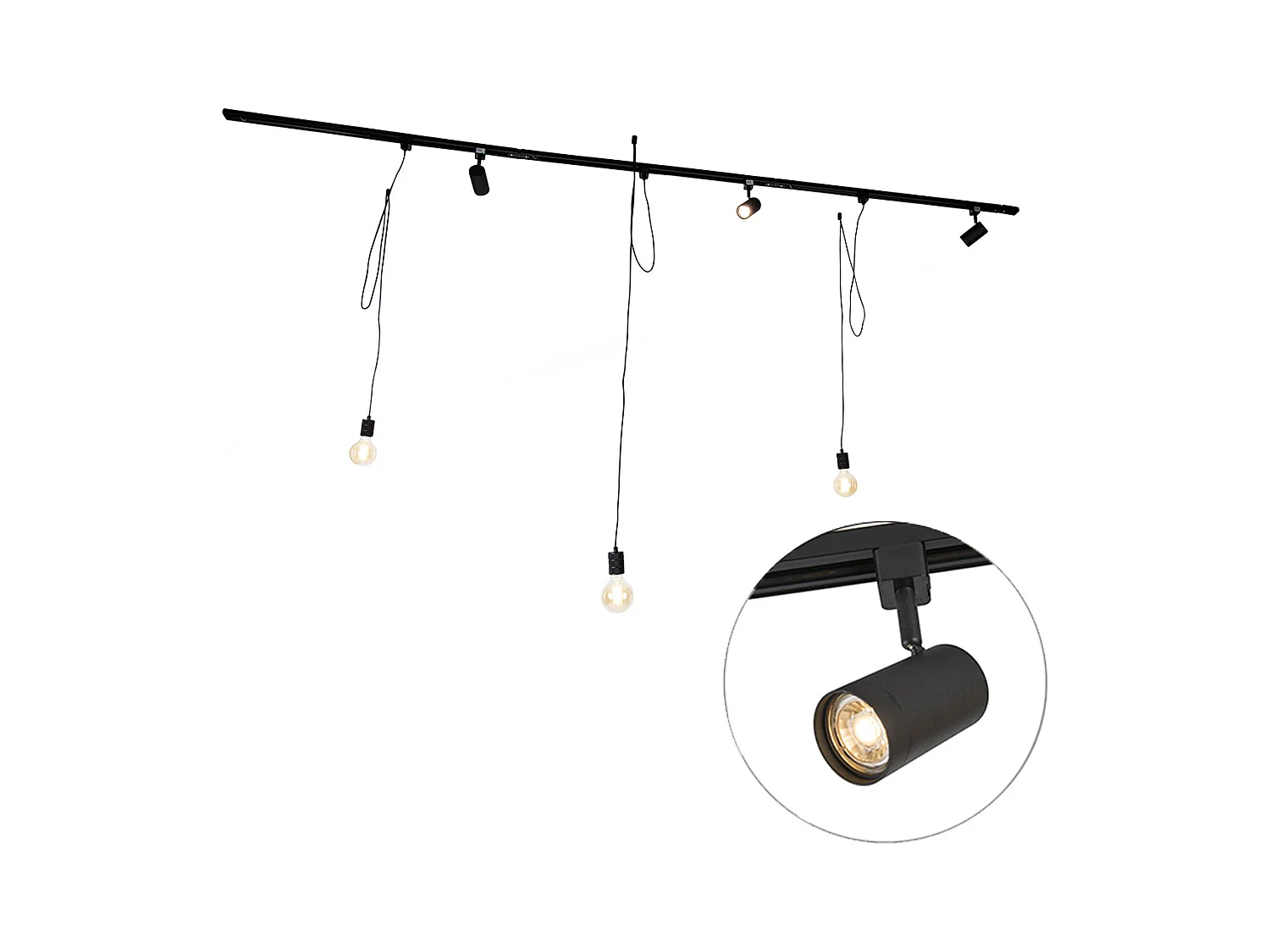 Système sur rail intelligent noir avec 3 spots et une suspension 1 phase - Cavalux Jeana